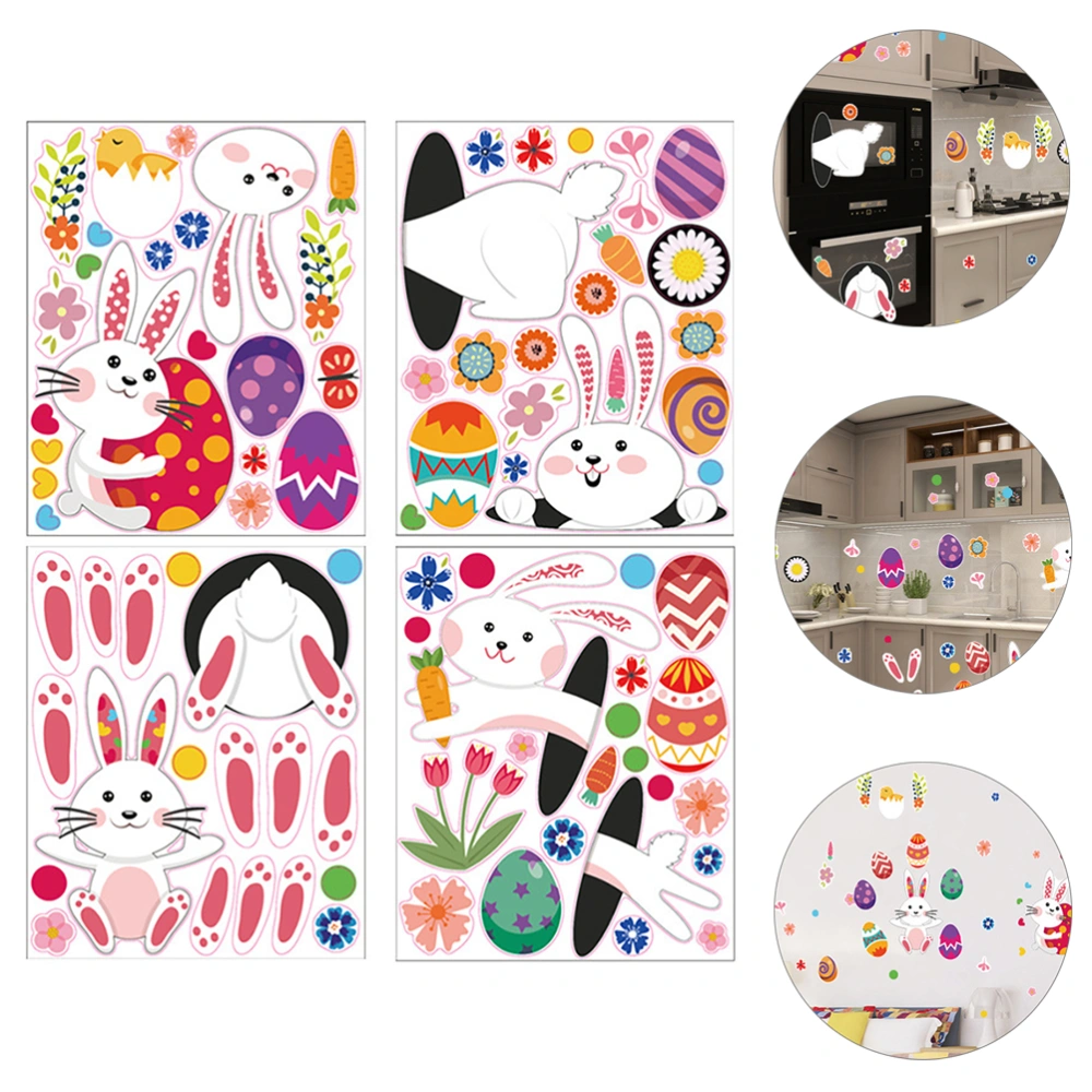 4 Sheets/86pcs Easter Bunny Wall Stickers Window Decorative Stickers PVC Decals