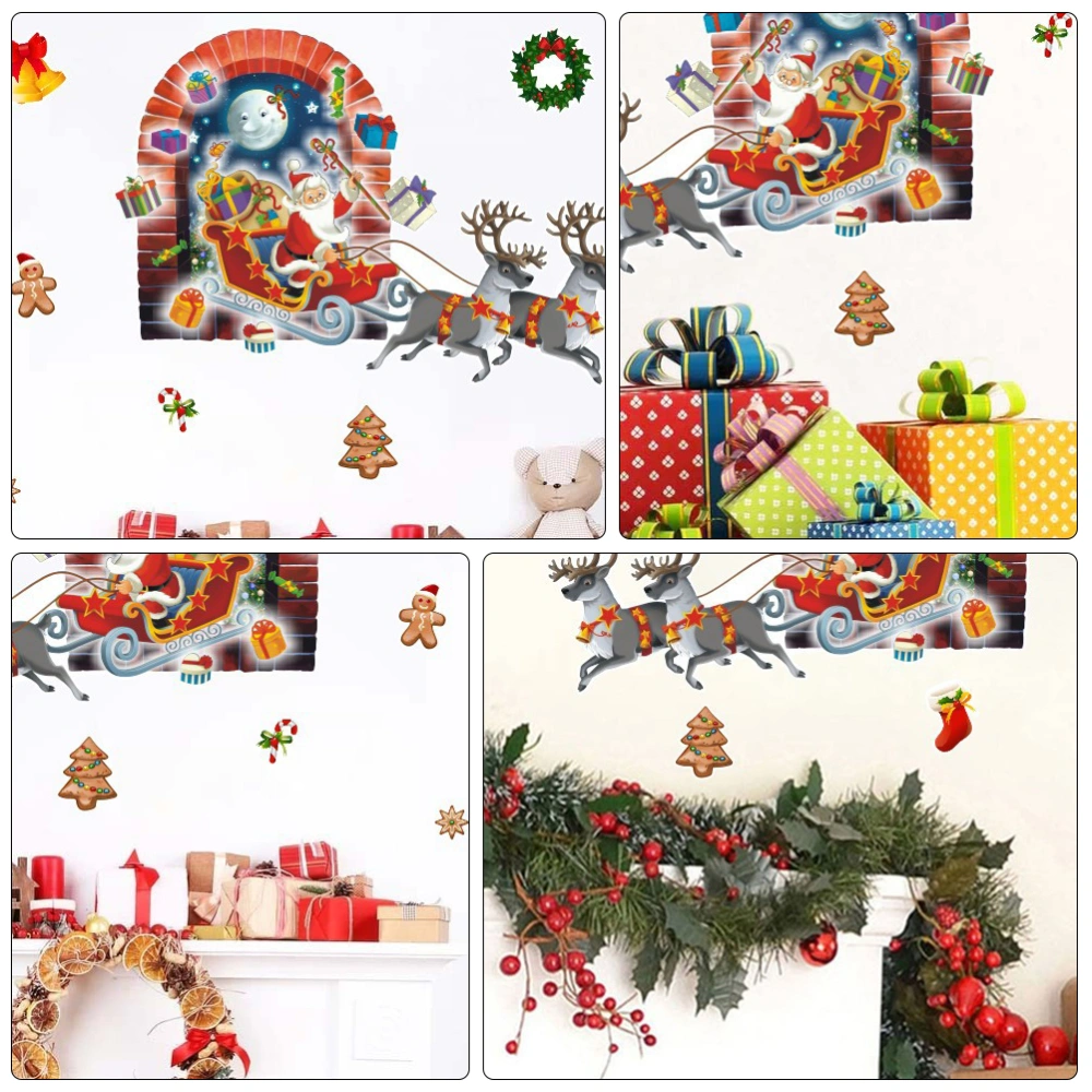 1 Set of Christmas Wall Stickers 3D Santa Claus Elk Decals Self Adhesive Sticker