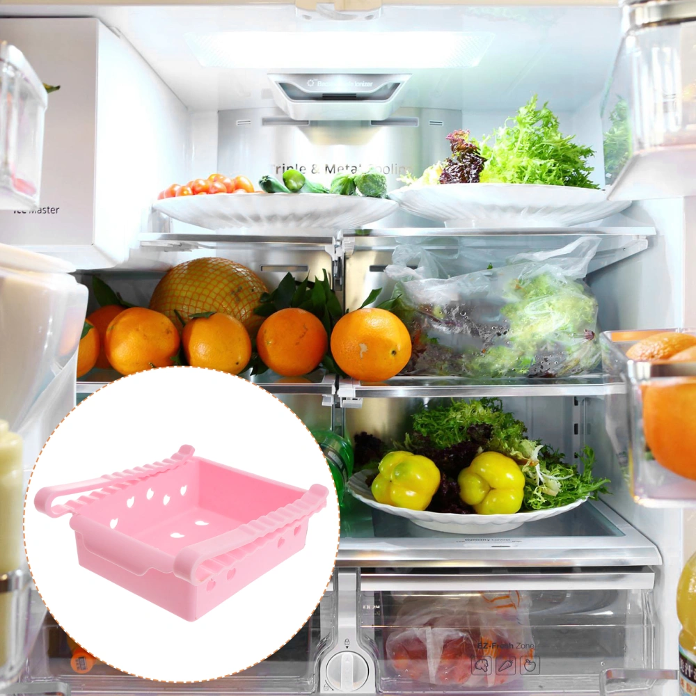 Slide Kitchen Fridge Freezer Space Saver Organizer Drawer Holder Storage Box (Pink