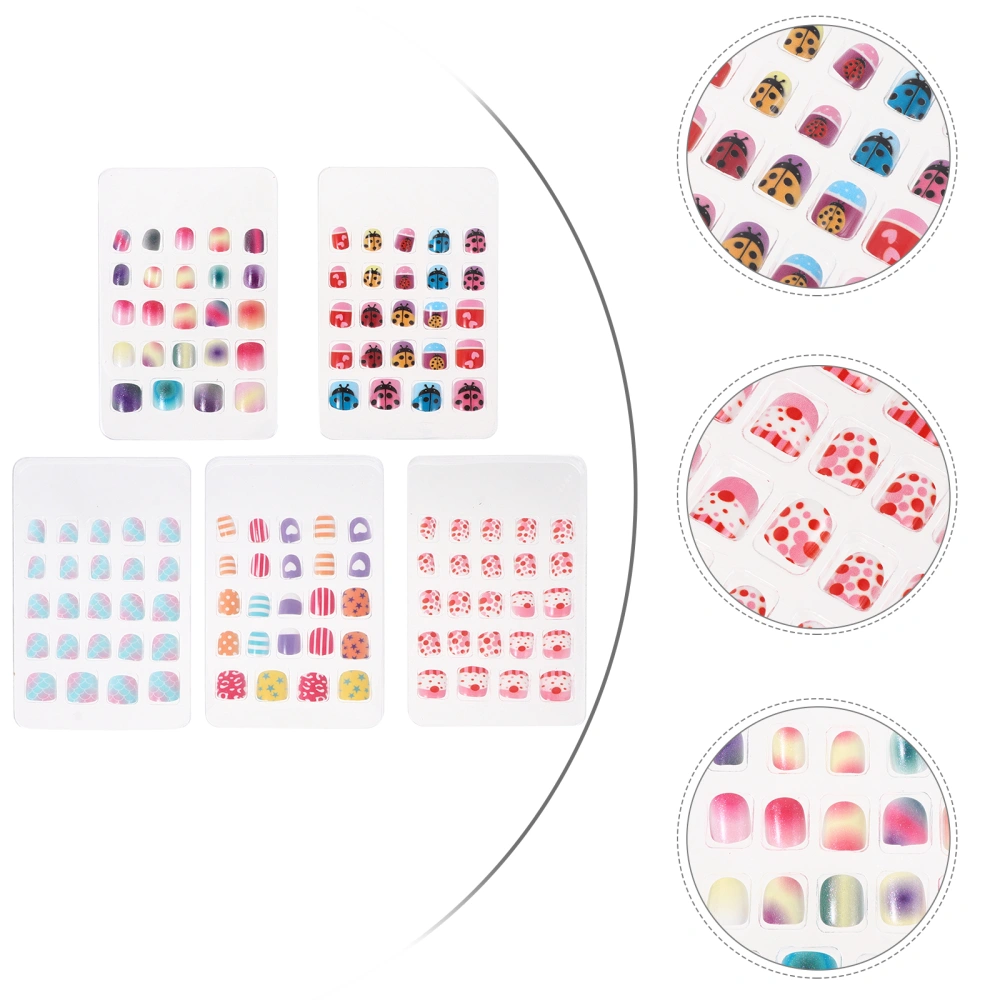 5 Boxes Children Nail Press On Full Cover False Nails Kids Nail Art Fake Nails