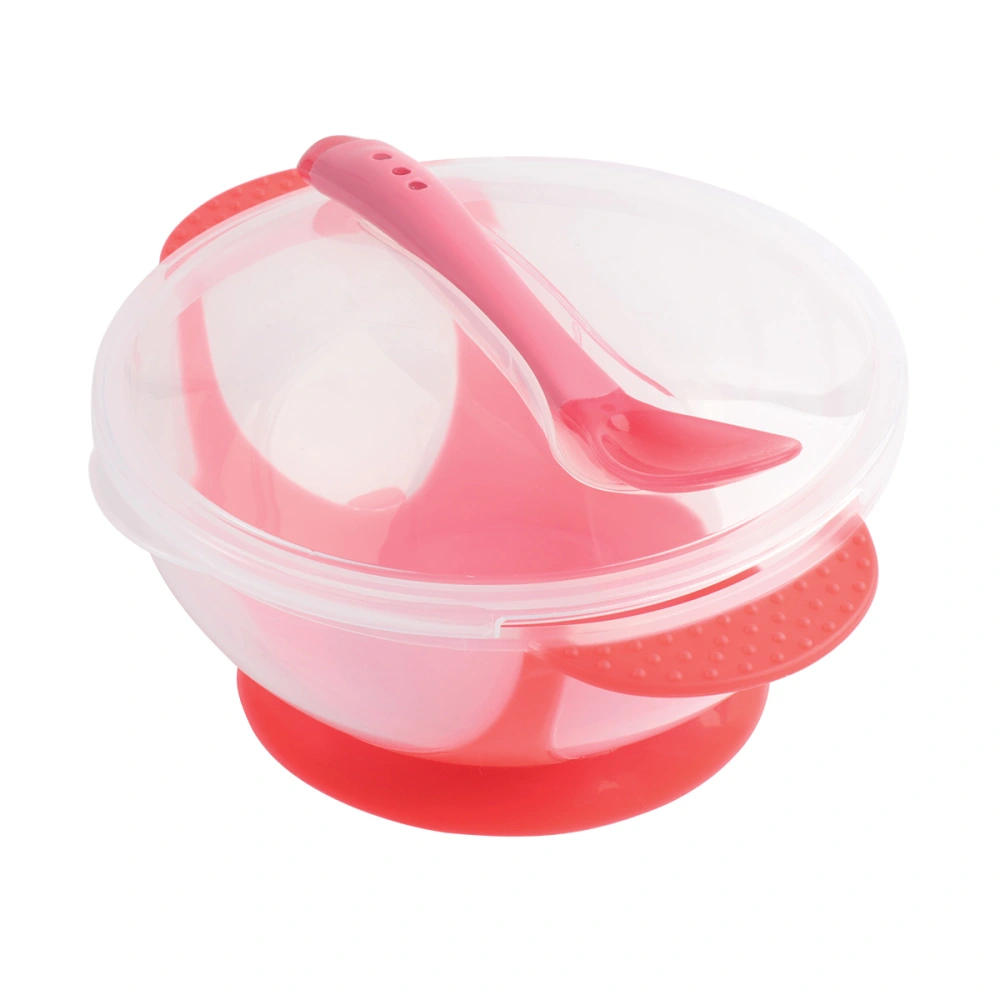 1pc Baby Training Bowl Baby Safe Temperature Tableware Flatware Non-slip for Baby Infant Toddler (Red Bowl + Spoon)