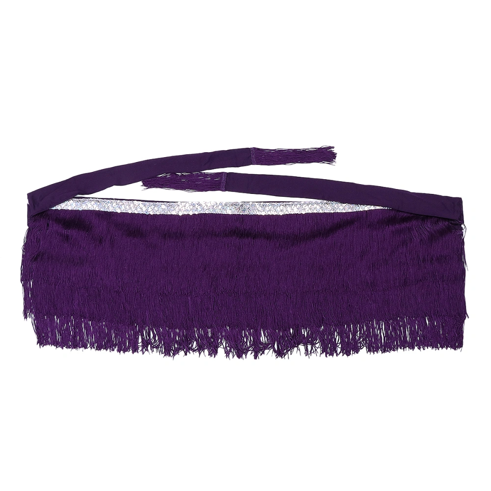 1PC Latin Dance Belly Skirt Delicate Tassel Waist Chain Professional Tassel Hip Skirt Dance Traning Tassel Hip Towel Fringe Belt Dancing Costume for Women Lady Girl Wearing Purple Free Size