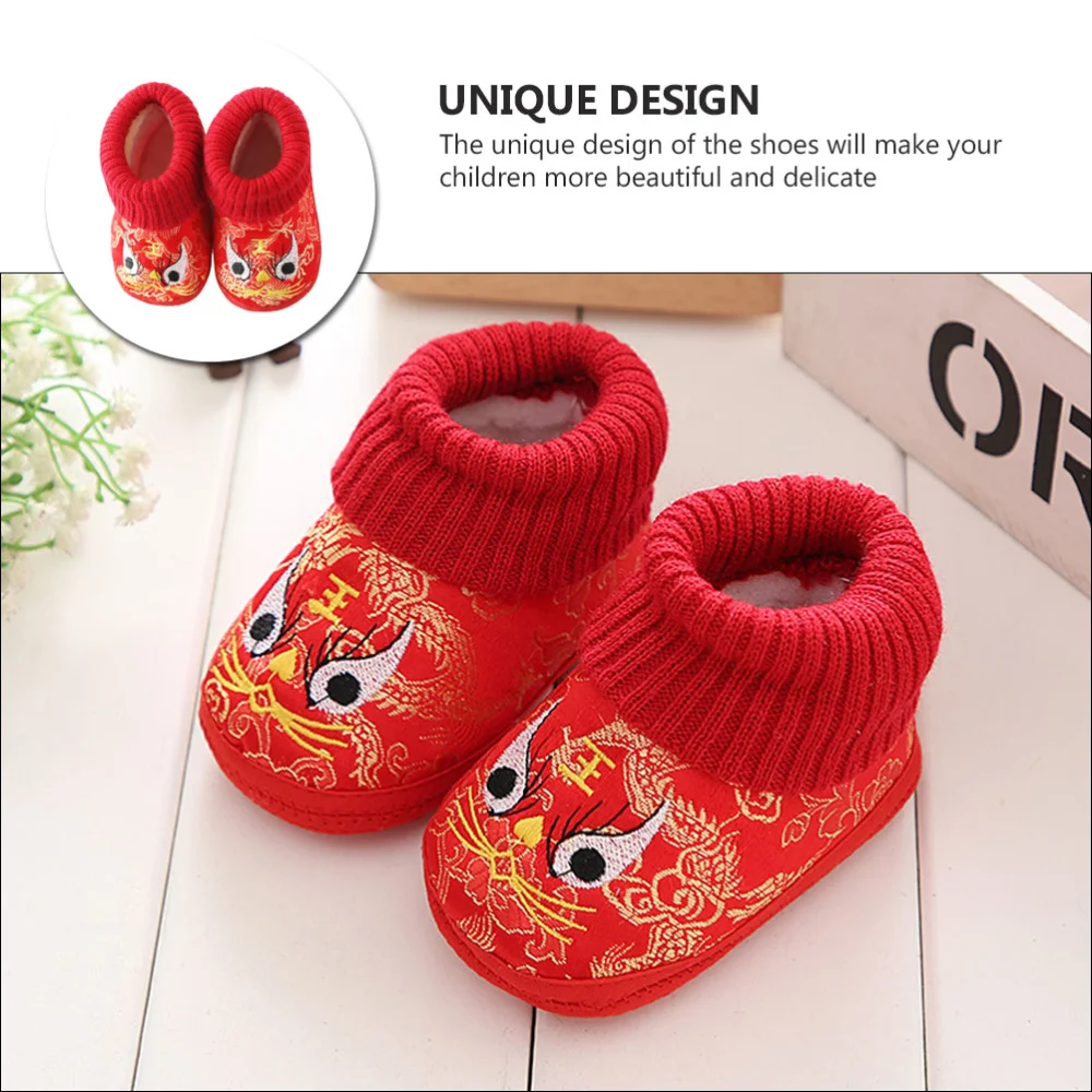 1 Pair of Winter Shoes Children Warm Shoes Embroidered Casual Footwear for Kid