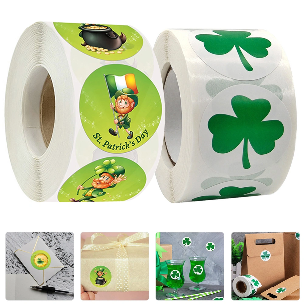 2 Rolls of St. Patrick's Day Sticker Gift Wrapping Stickers Decorative Sticker