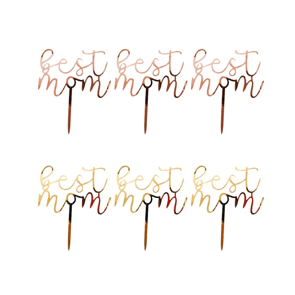 6PCS Mother's Day Cake Toppers Best Mom Letters Printed Cake Picks Mother's Day Gratitude Cupcake Decorations Acrylic Mother's Day Cake Plug Picks Creative Mother's Day Cake Decorations for Home Party Rose Gold+Golden