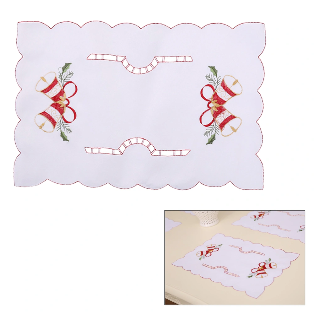 Christmas Embroider Dining Cup Pad Mat Christmas Festival Party Table Mat Dish Placemat Table Decoration Accessories(Bell)