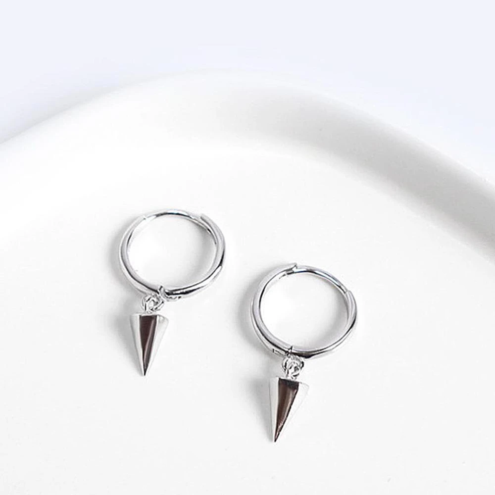 1 Pair of Brief Silver Geometrical Cone Ear Drops Lovely Earings Jewelry Decor for Women Men (Silver)