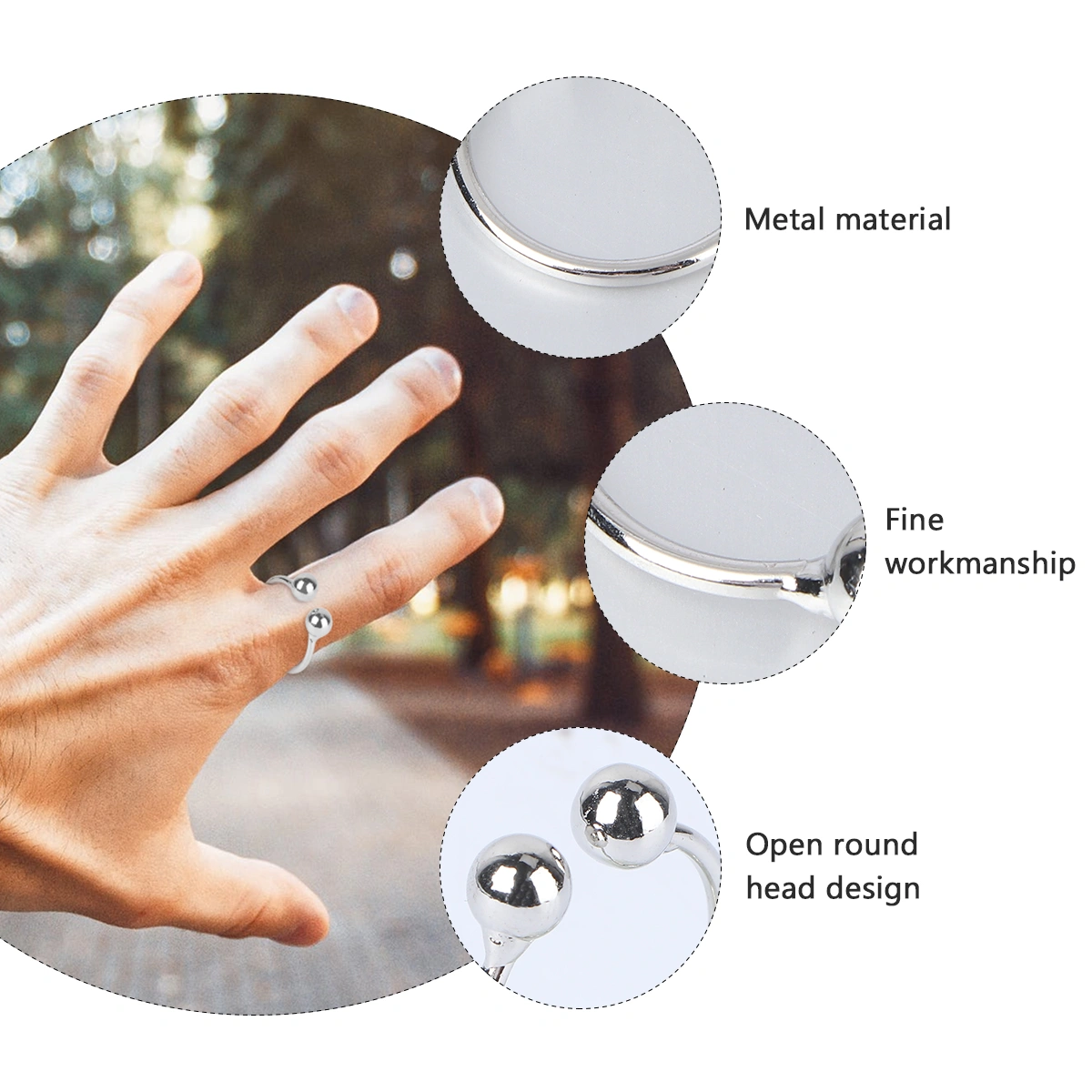 1PC Fashionable Round Ball Ring Simple Finger Ring Delicate Street Snap Jewelry