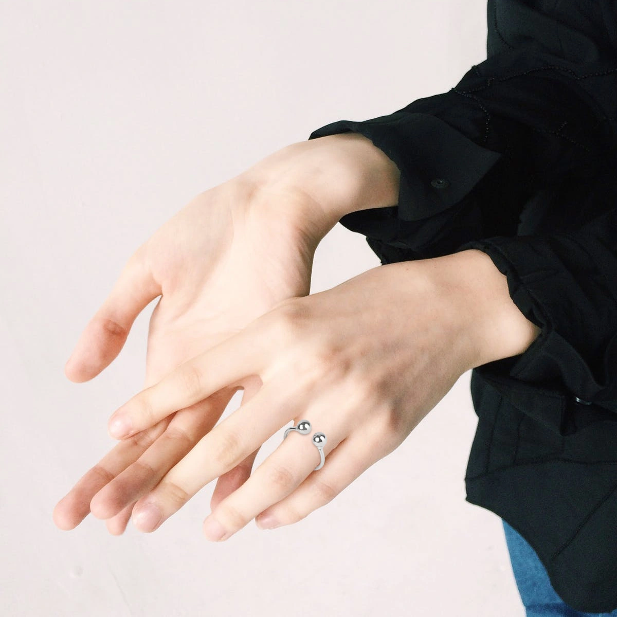 1PC Fashionable Round Ball Ring Simple Finger Ring Delicate Street Snap Jewelry