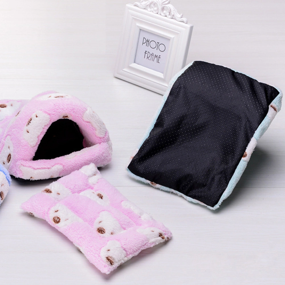 Rat Hamster House Bed Winter Warm Fleece Small Pet Squirrel Hedgehog Chinchilla Rabbit Guinea Pig Bed House Cage Nest Hamster Accessories - Size Small (Pink)