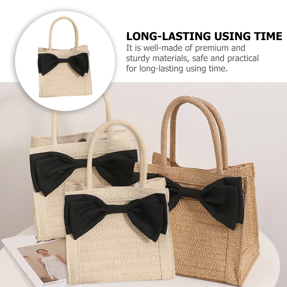 Hand Woven Beach Bag Shopping Bag Woven Bag Handbag Bowknot Bag for Girl