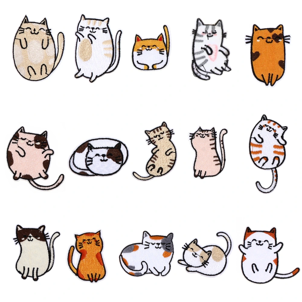 15pcs Embroidery Patches Cat Shaped Applique Cloth Patches Sewing Accessories