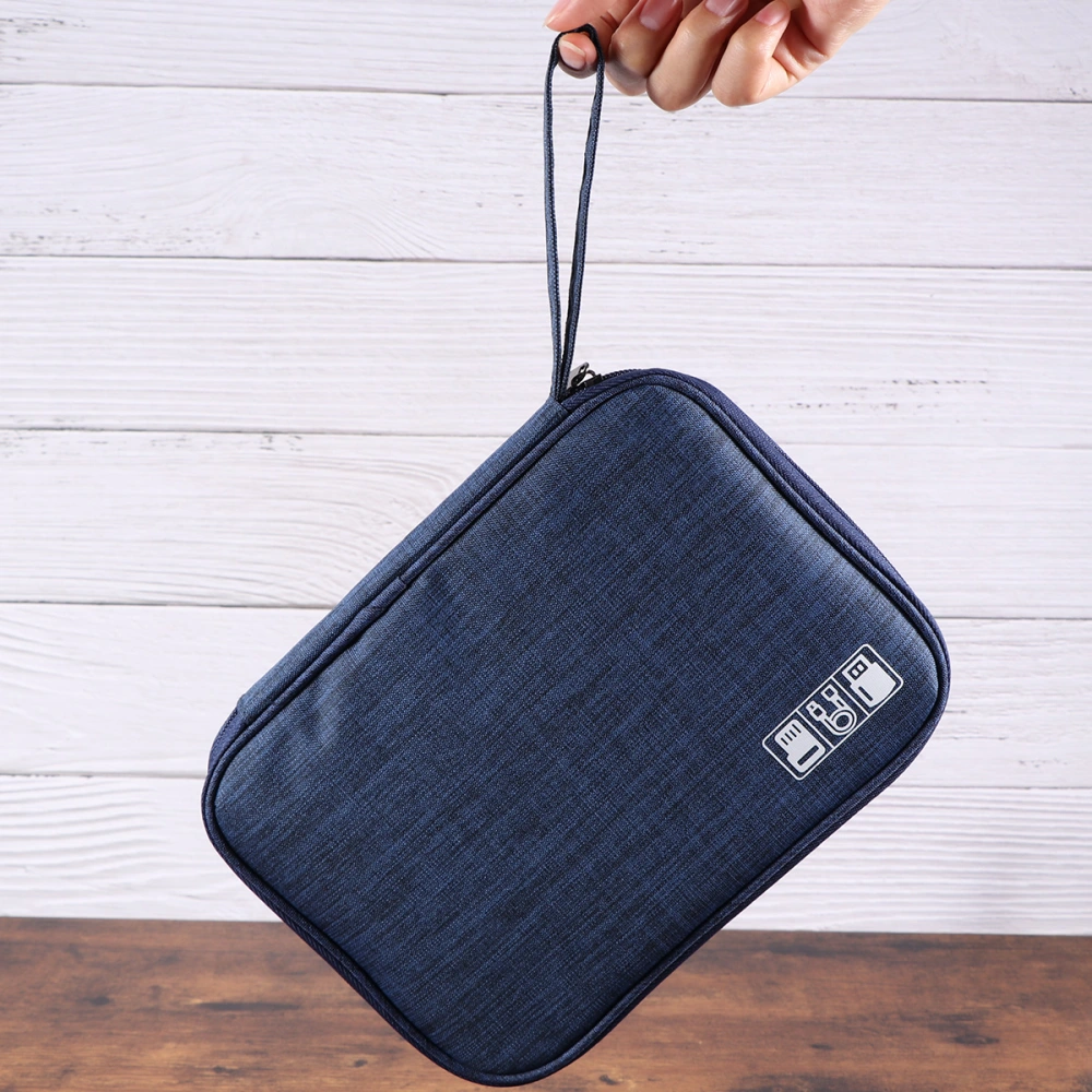 Multi-function Digital Storage Bag Large Capacity USB Cable Earphone Power Bank Storage Pouch Portable Digital Holder (Navy)