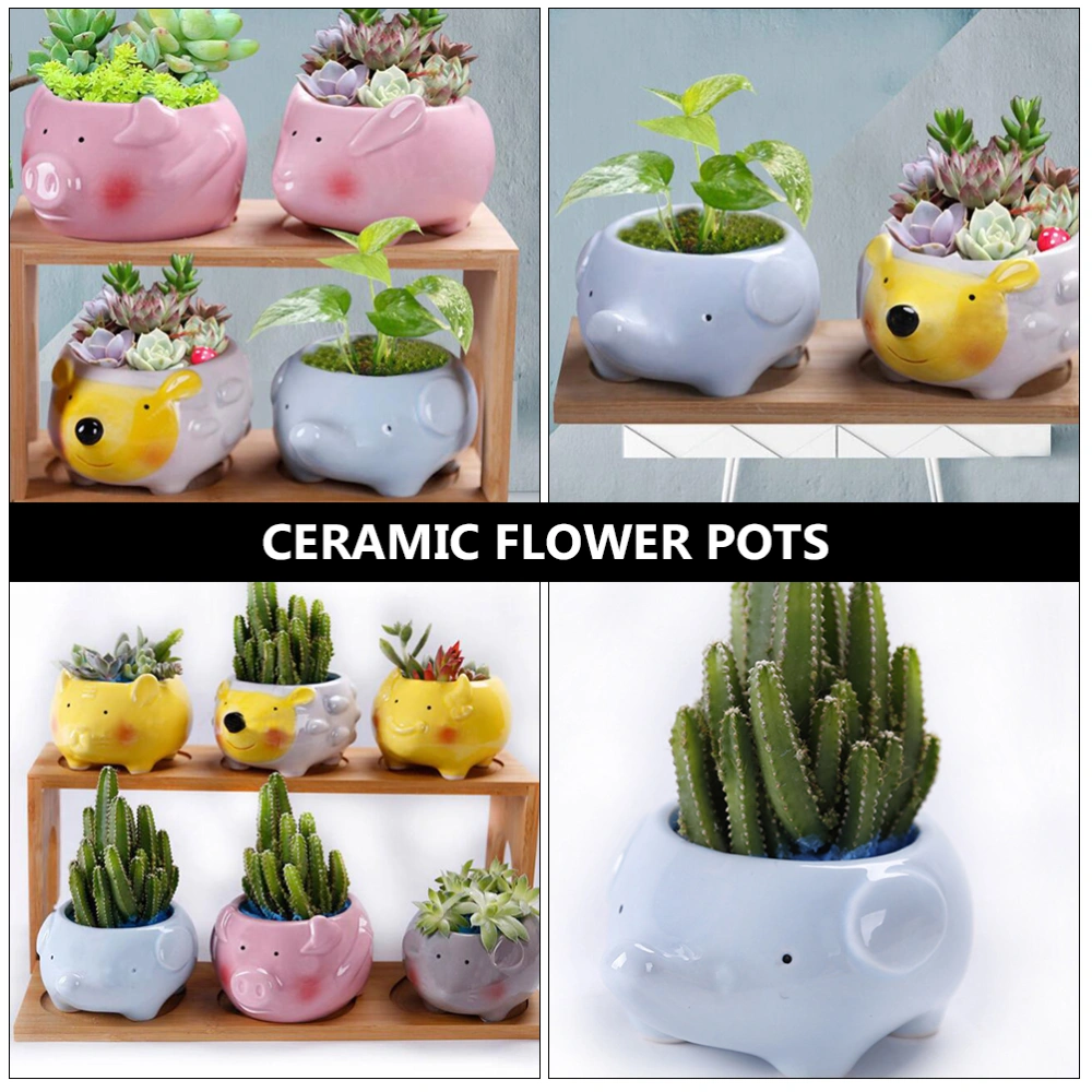 1 Set 4Pcs Flower Pots Succulent Pots Ceramic Flowerpots Adornments (Blue)