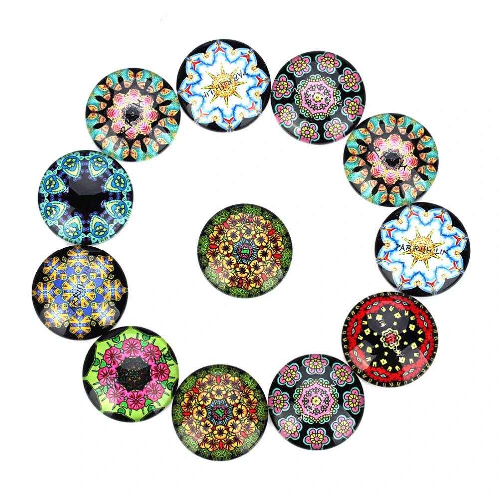 1 Set of 20pcs 18MM DIY Glass Interface Patches Printed Round Glass Patches Paster (Mixed Color)