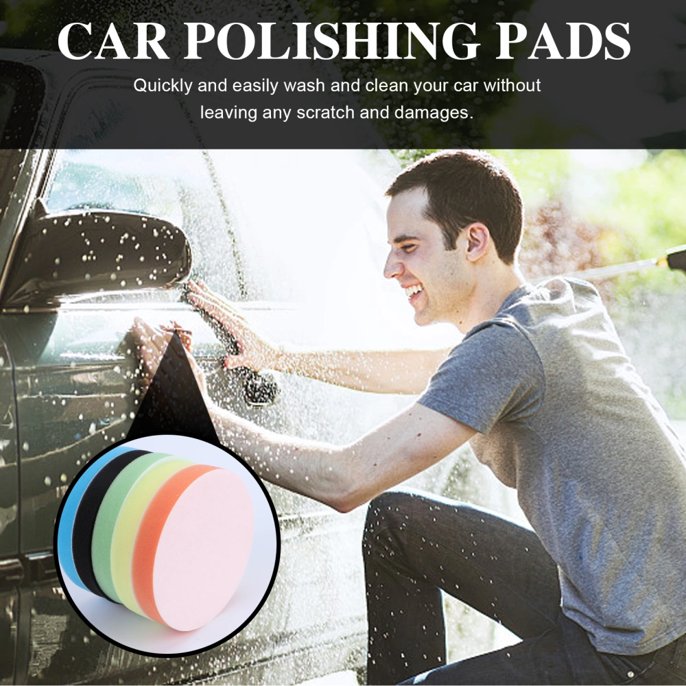 5PCS Assorted Colors 6 Inch 150mm Sponge Buffing Pads Kit Polisher Scrubber For Car Polishing And Cleanning (Blue, Green, Yellow, Orange, Black)