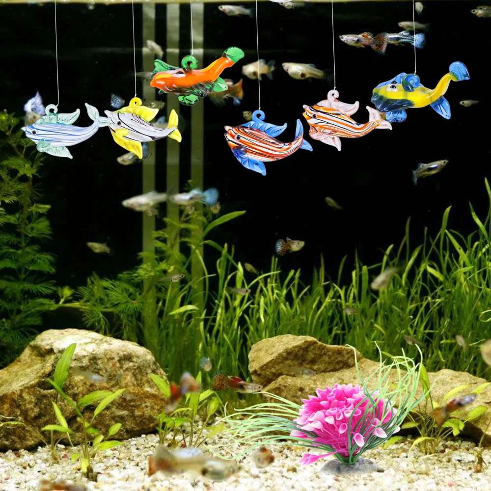 6 PCS Aquarium Float Ball Decoration Fish Tank Blown Glass Fish Figurine