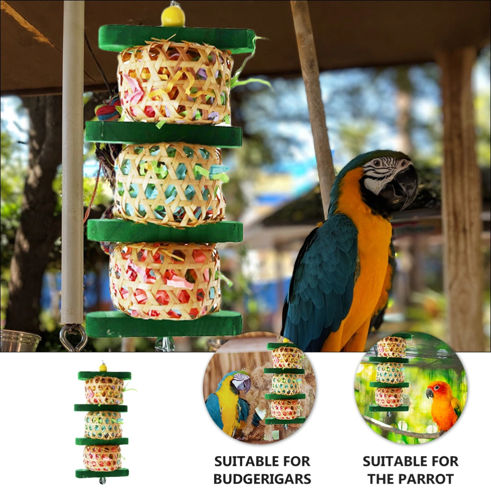 Hanging Rattan Ball Toy Parrot Bell Plaything Bird Chewing Toy Bird Cage Supply