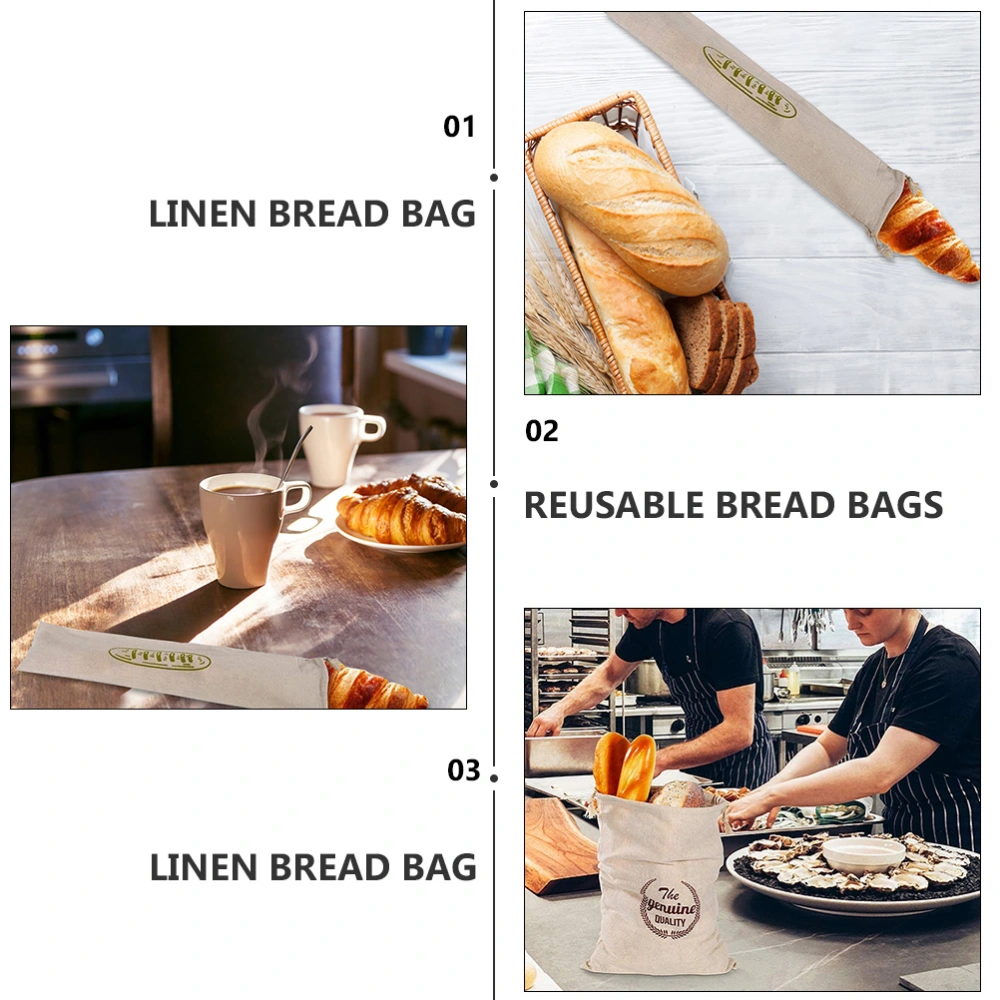 2pcs Reusable Baguettes Drawstring Bags Linen Bread Bags (Assorted Color)