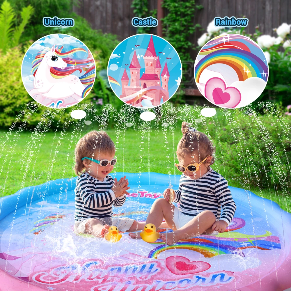 IBASETOY PVC Play Mat Sprinkler Pad Paddling Water Cushion for Outdoor Garden Lawn (Unicorn Pattern)