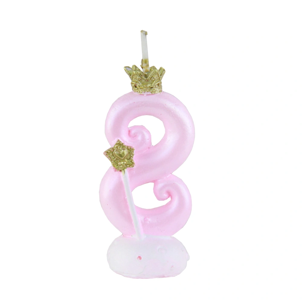 Party Cake Candles Birthday Digital Candles Small Crown Decorated Candles for Decoration Number 8 Crown Design (Pink)