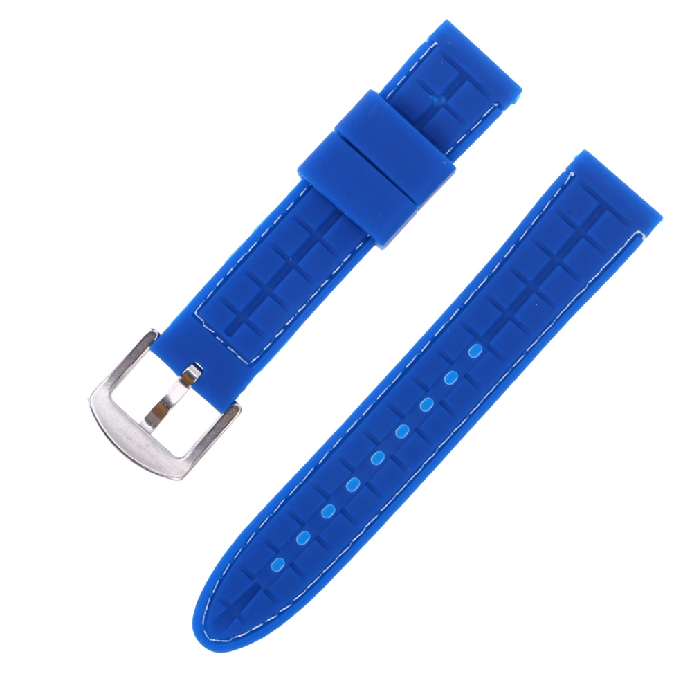 Watch Strap Waterproof Durable Silicone Watch Band Breathable Watch Wristband for Replacement 18mm (Blue with White Line)