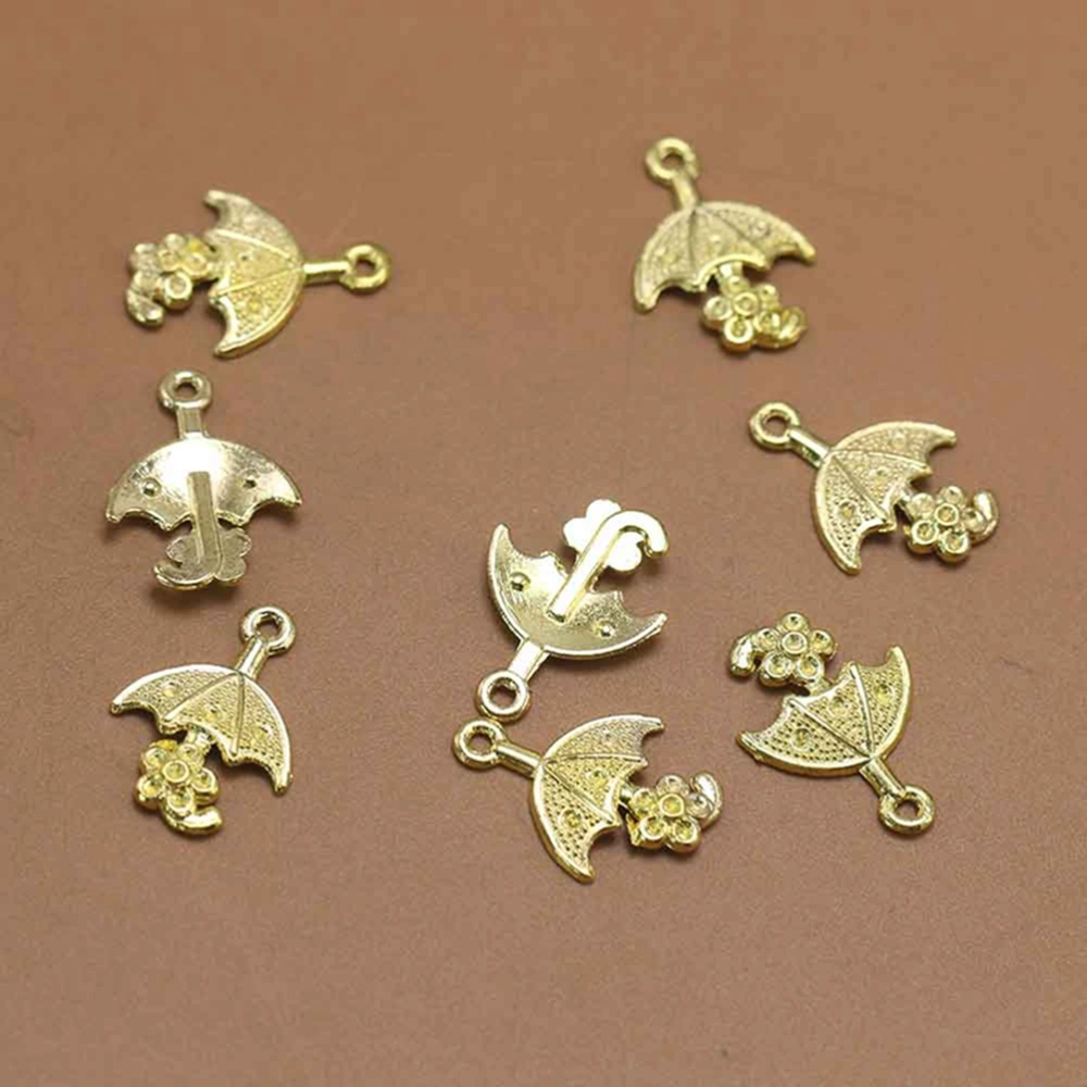 50pcs Umbrella Shape Pendant Alloy DIY Charms Jewelry Making Accessories for Necklace Bracelet (Golden)