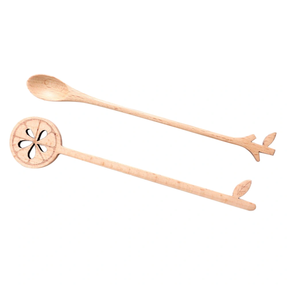 2PCS Creative Long Wooden Stirring Spoons Coffee Spoon Mixing Milk Tea Wooden Spoon (Tree Crotch+Lemon)