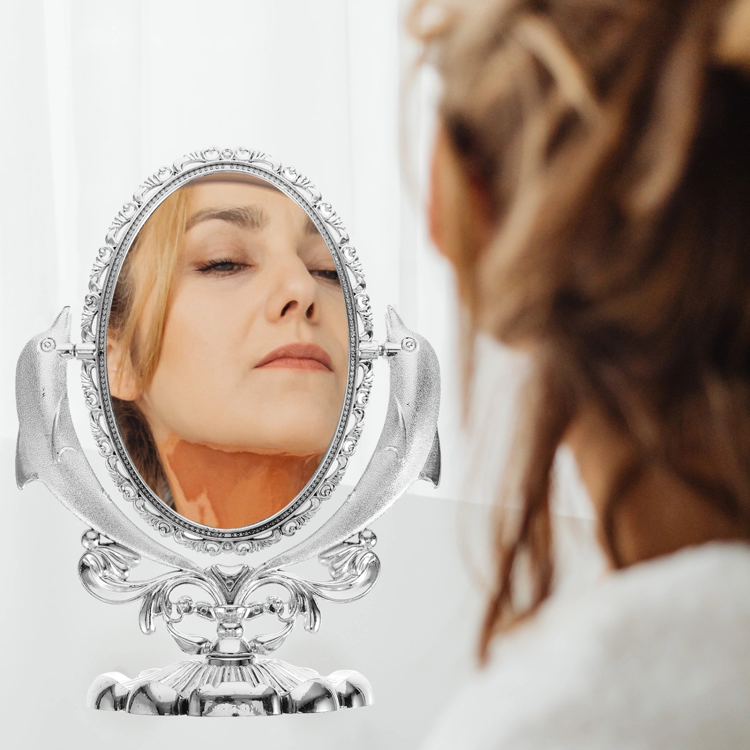 Tabletop Makeup Mirror Double-sided Makeup Mirror Swivel Makeup Mirror for Desk