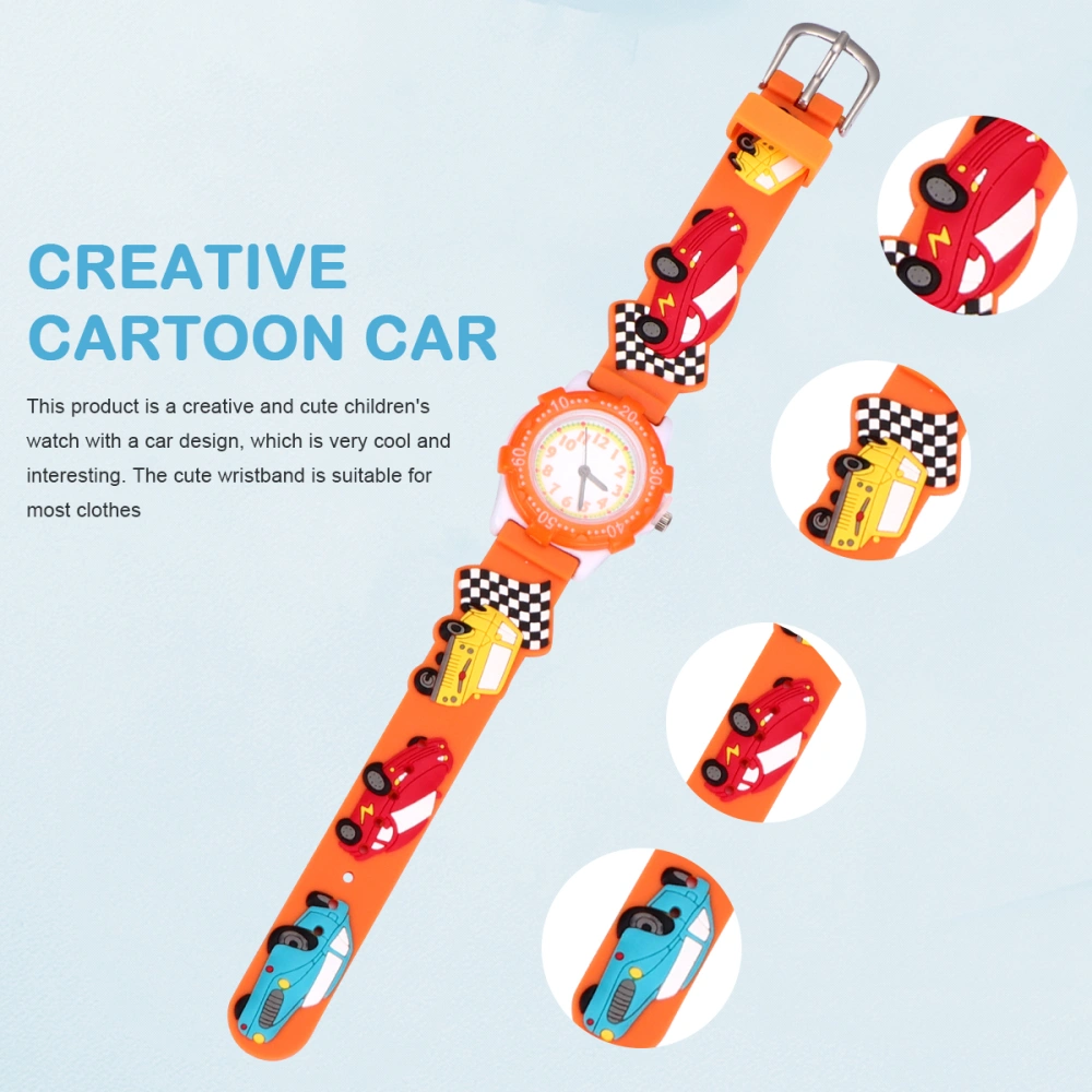 Cartoon 3D Kids Watch Waterproof Watch Car Pattern Wristwatch for Kids Children (Orange)