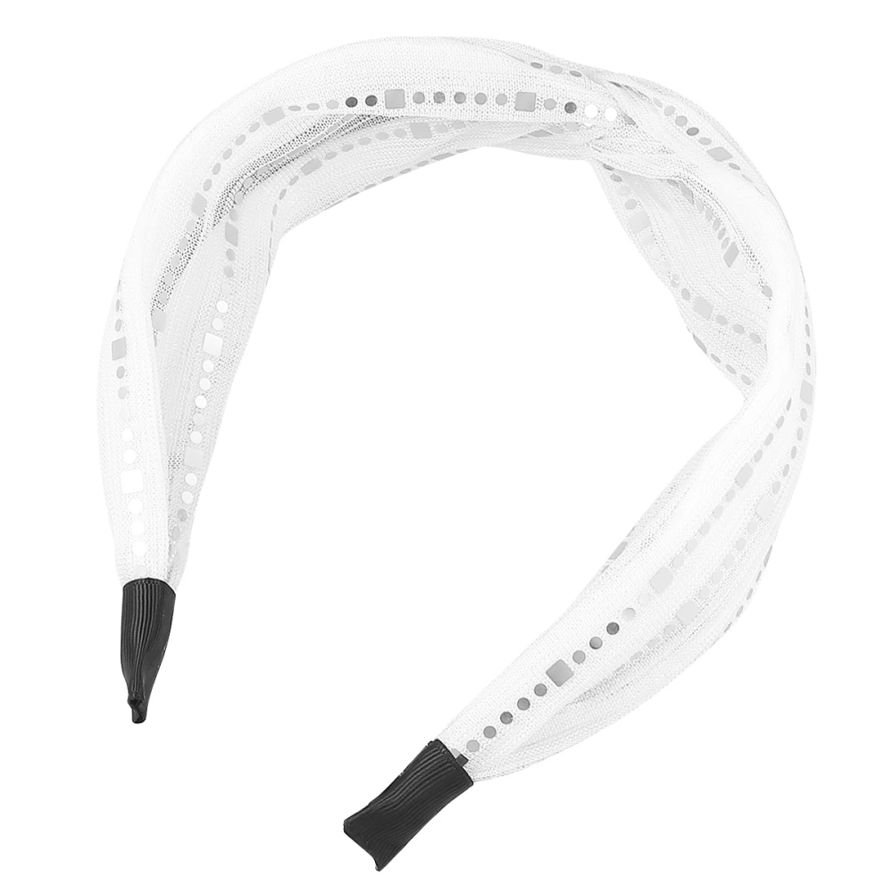 Shiny Cross Headband Knot Hair Band Mesh Hair Accessory Fashion Women Hairband (White)