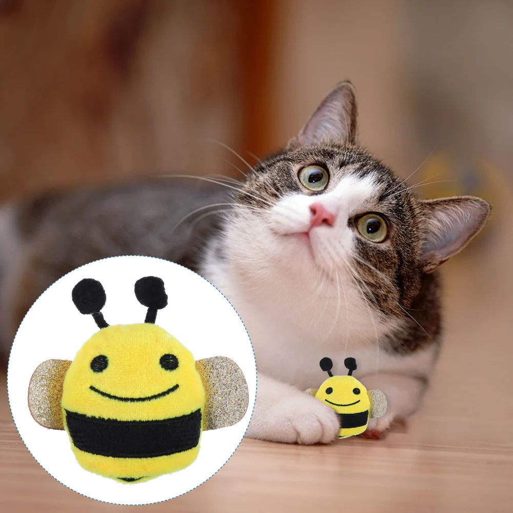 5pcs Catnip Cat Toys Cartoon Bee Shaped Pet Plush Toy Cat Interactive Toy