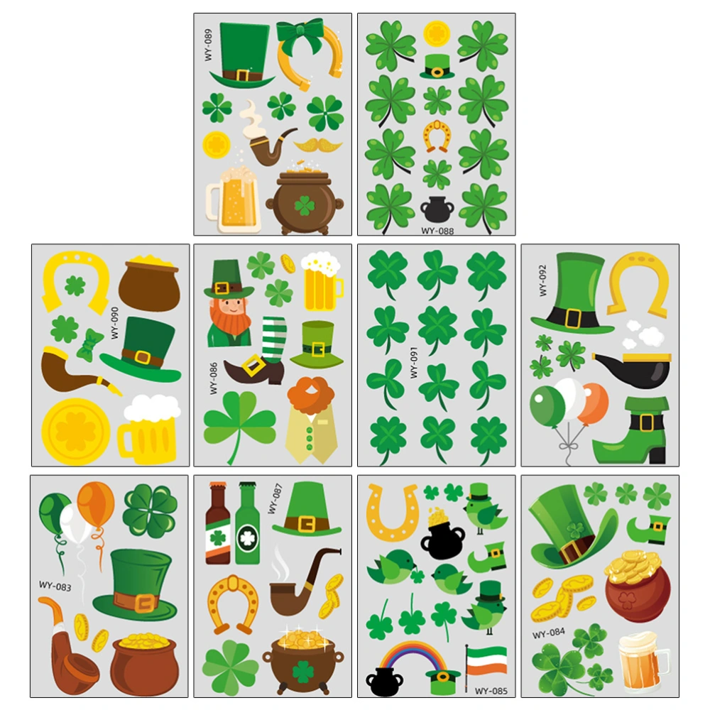 10pcs Saint Patrick's Day Temporary Stickers Green Party Temporary