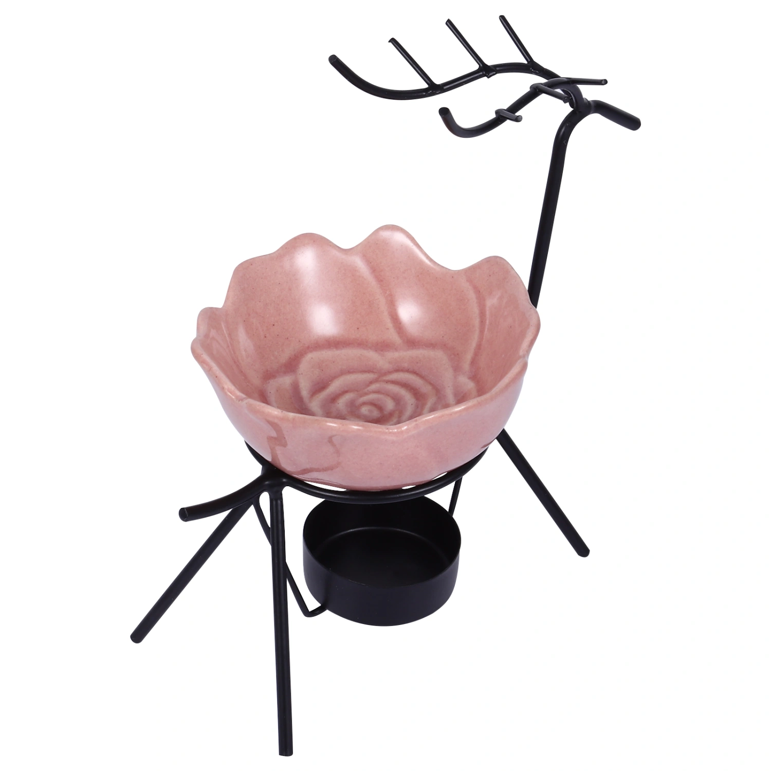 Deer Iron Essential Oil Burner with Rose Shape Tealight Holder for Home Office