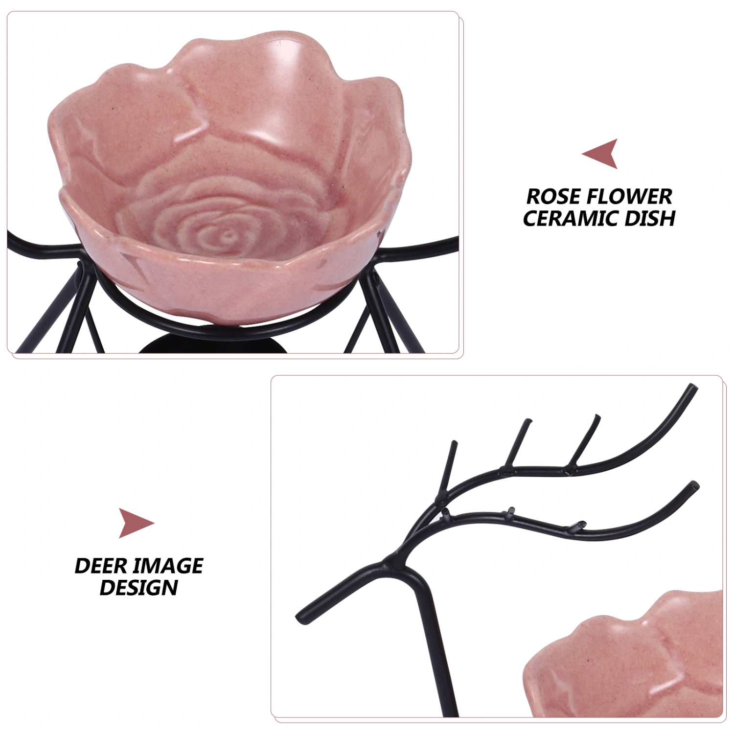 Deer Iron Essential Oil Burner with Rose Shape Tealight Holder for Home Office