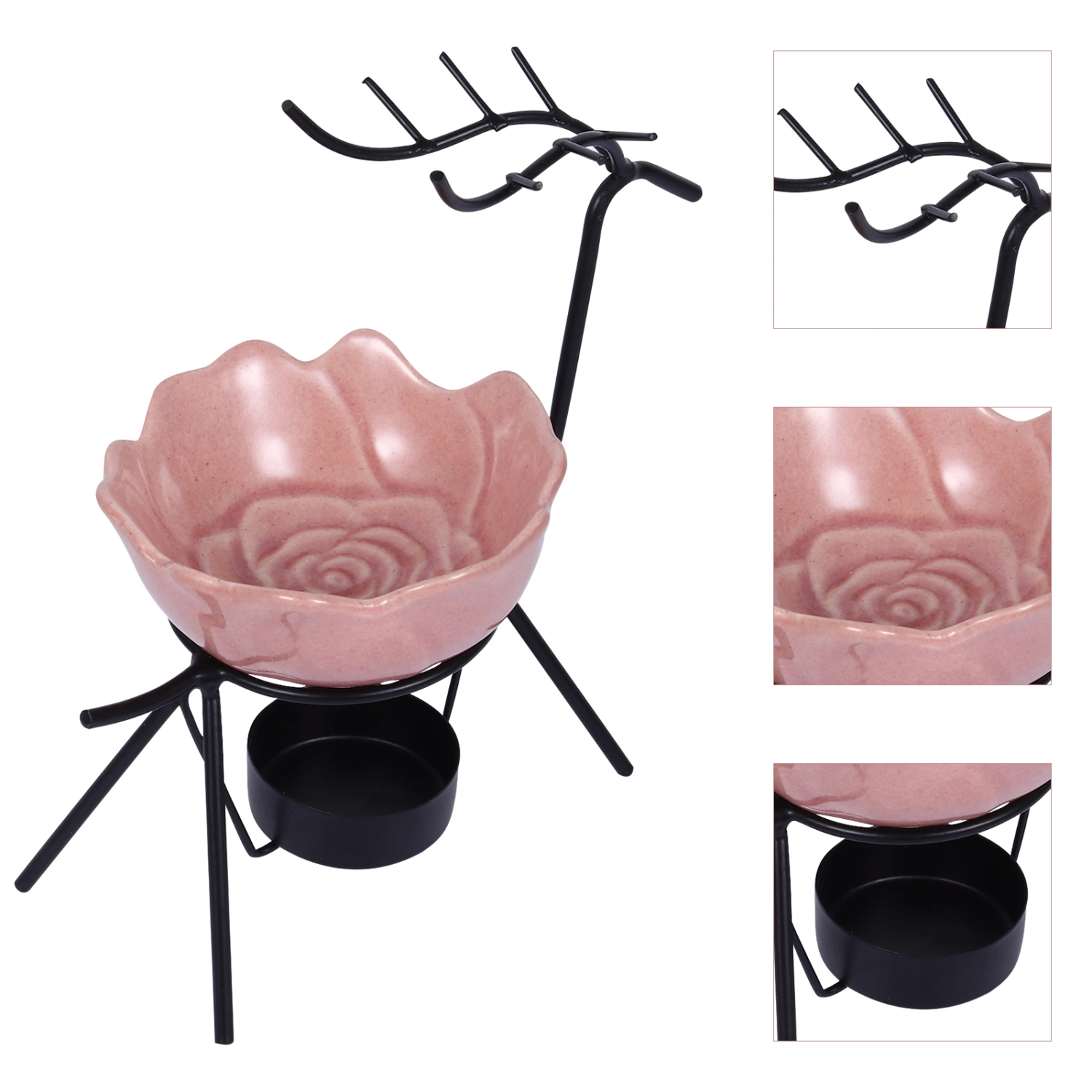 Deer Iron Essential Oil Burner with Rose Shape Tealight Holder for Home Office