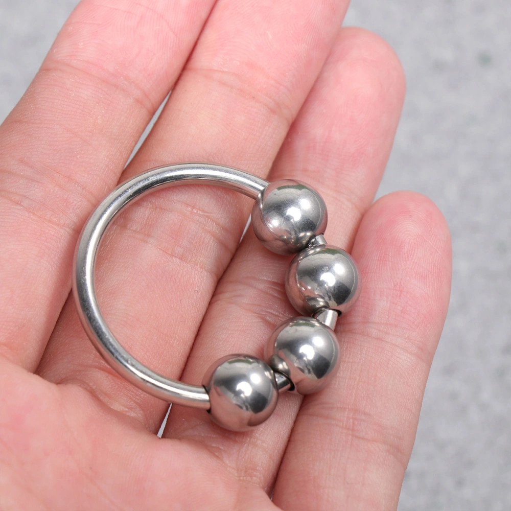 28mm Inner Diameter Adults Fours Beads Decor Stainless Steel Penis Rings Fixing Size Locking Sperms Rings Prolonging Climax Sex Toys for Men Males (Silver)