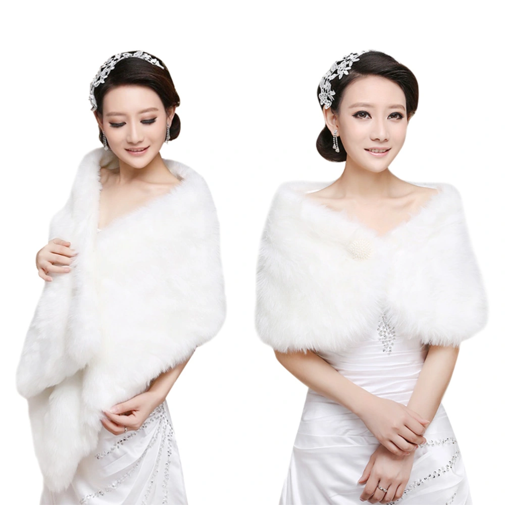 1pc Plush Shawl Tippet Dress Shawl Dress Shawl with Pearl Ball Decor for Wedding (Beige)