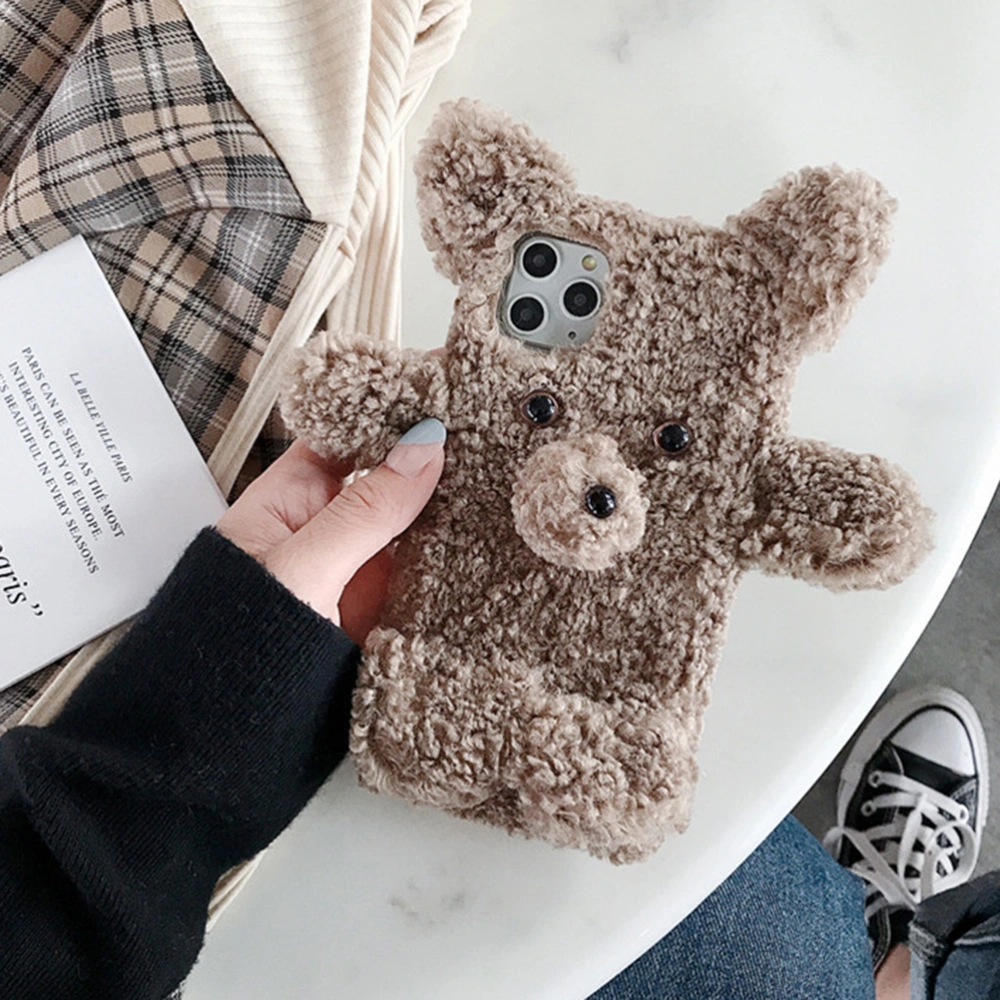 Adorable Winter Autumn Plush Phone Case Bear Shaped Cover Decorative Warm Shell Compatible for iPhone 11 Pro (Gray)