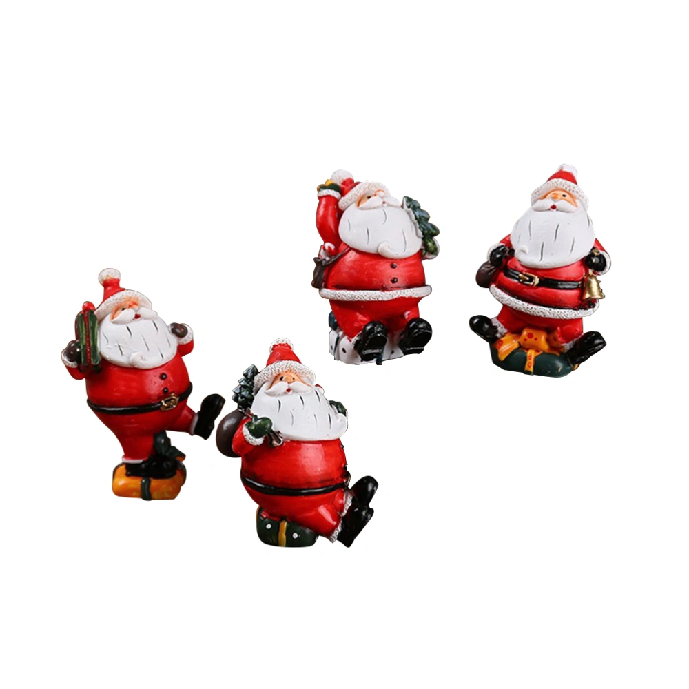 4pcs Santa Claus Figurine Rustic Resin Christmas Ornaments Festive Decoration