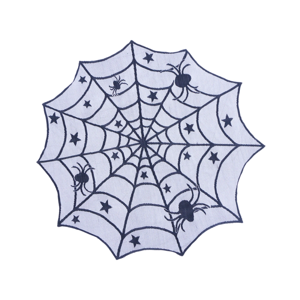 Halloween Lace Knitting Spider Web Tablecloth Round Table Topper Covers Halloween Table Decoration(Black)