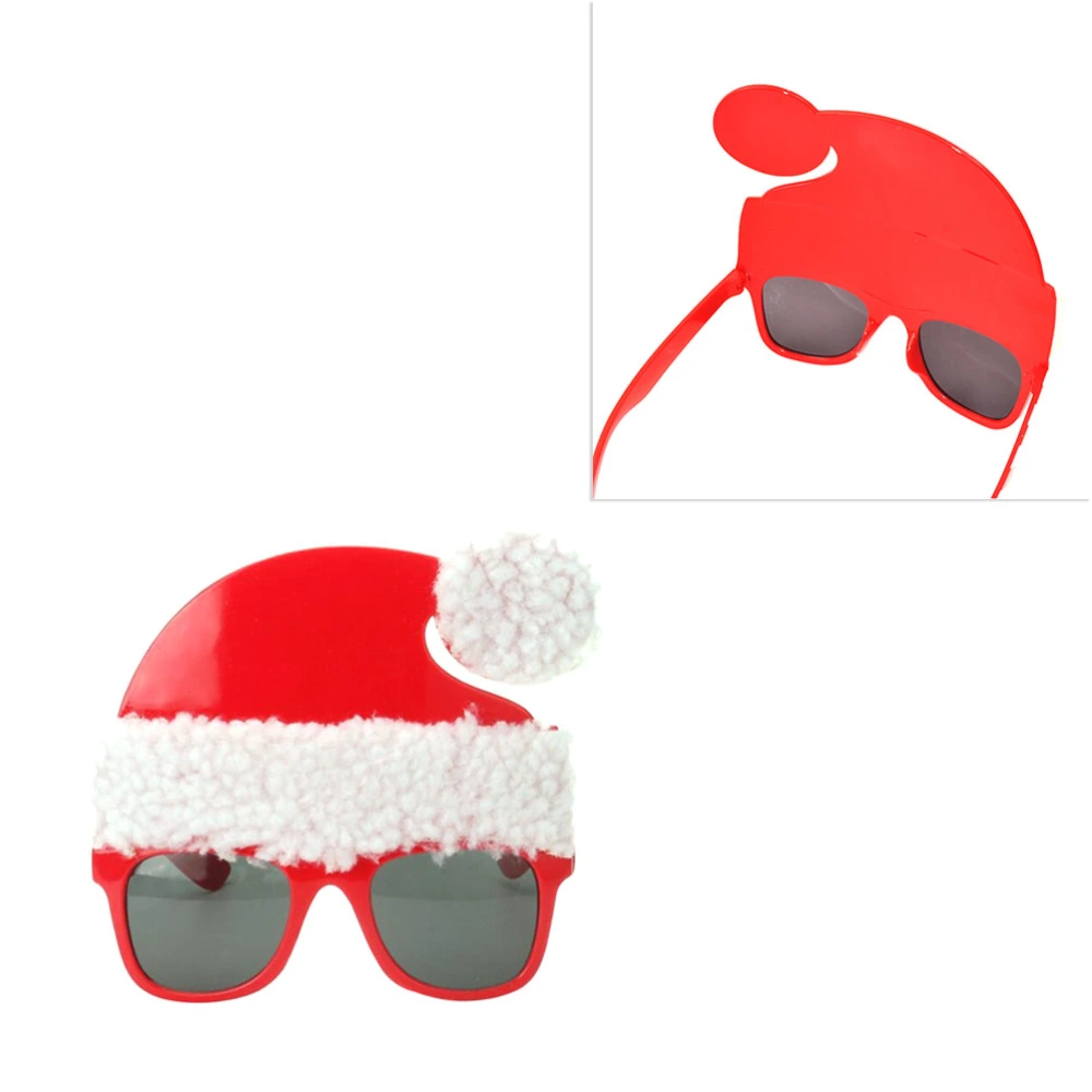 Red Christmas Hat Design Glasses Christmas Decorative Eyeglasses Photo Props Party Favors Funny Eyewear Santa Claus Masquerade Party Costume Accessaries