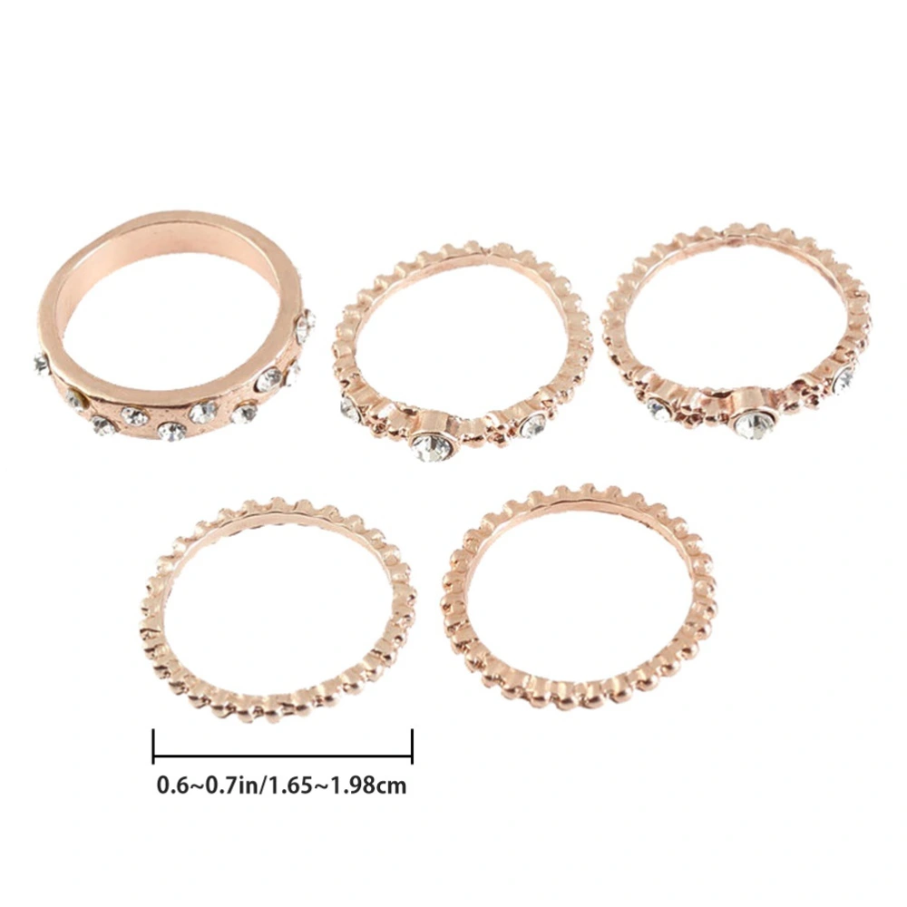 5PCS Delicate Finger Ring Stylish Rhinestone Inlaid Ring Chic Female Ring for Women (Rose Gold No. 7)