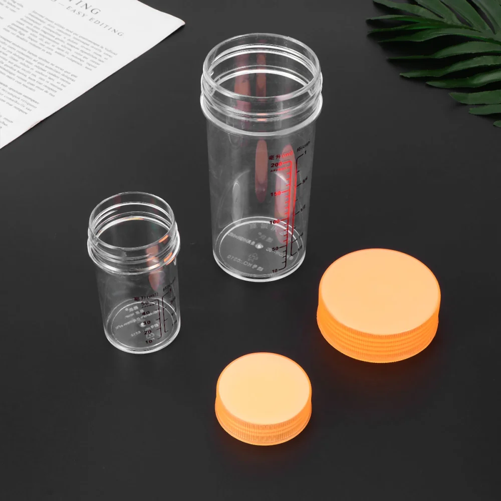 2 Pcs/1 Set Measuring Cups Set Transparent Sacle Measuring Cups Plastic Beakers with Leak Proof Lids for Laboratory Use (Orange)