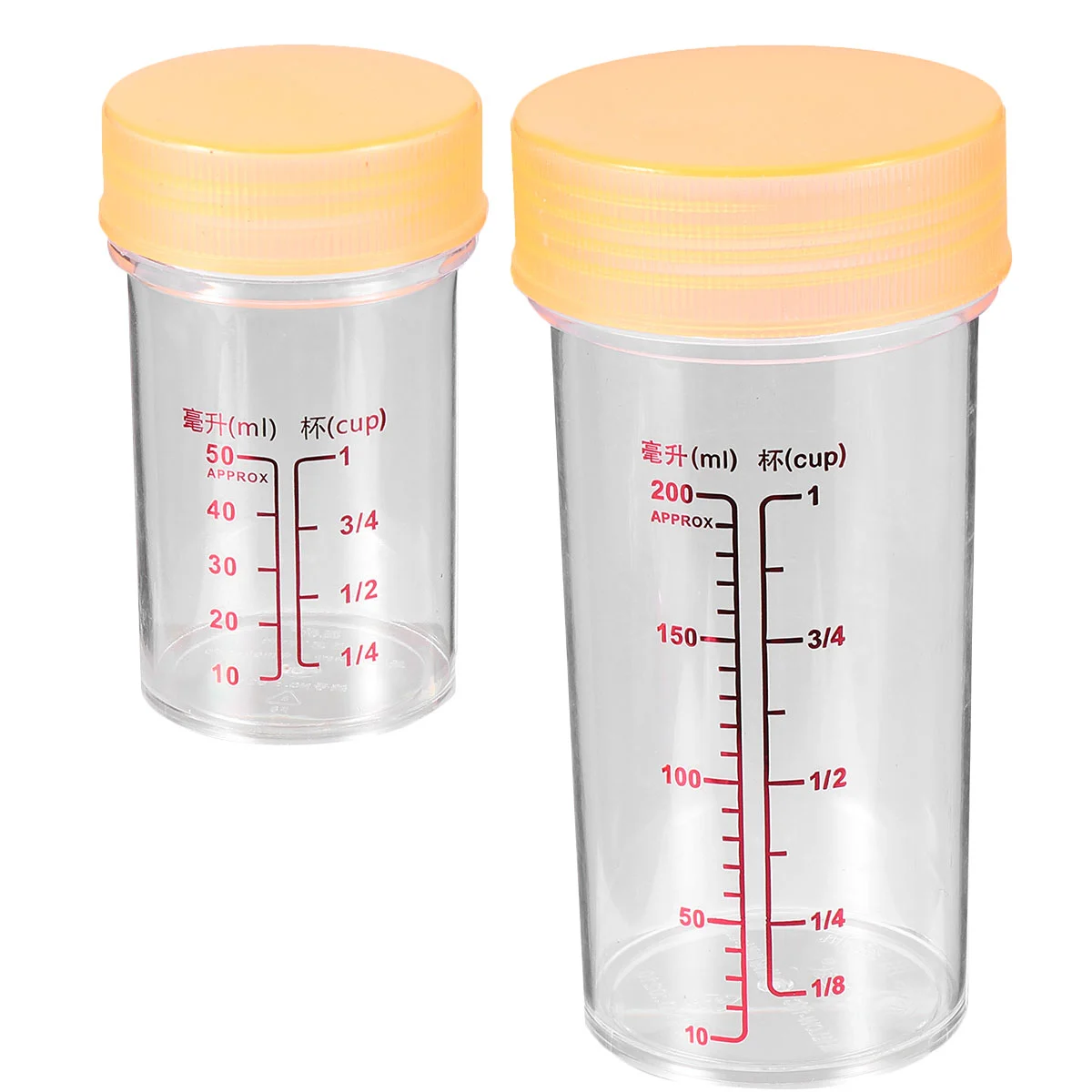 2 Pcs/1 Set Measuring Cups Set Transparent Sacle Measuring Cups Plastic Beakers with Leak Proof Lids for Laboratory Use (Orange)