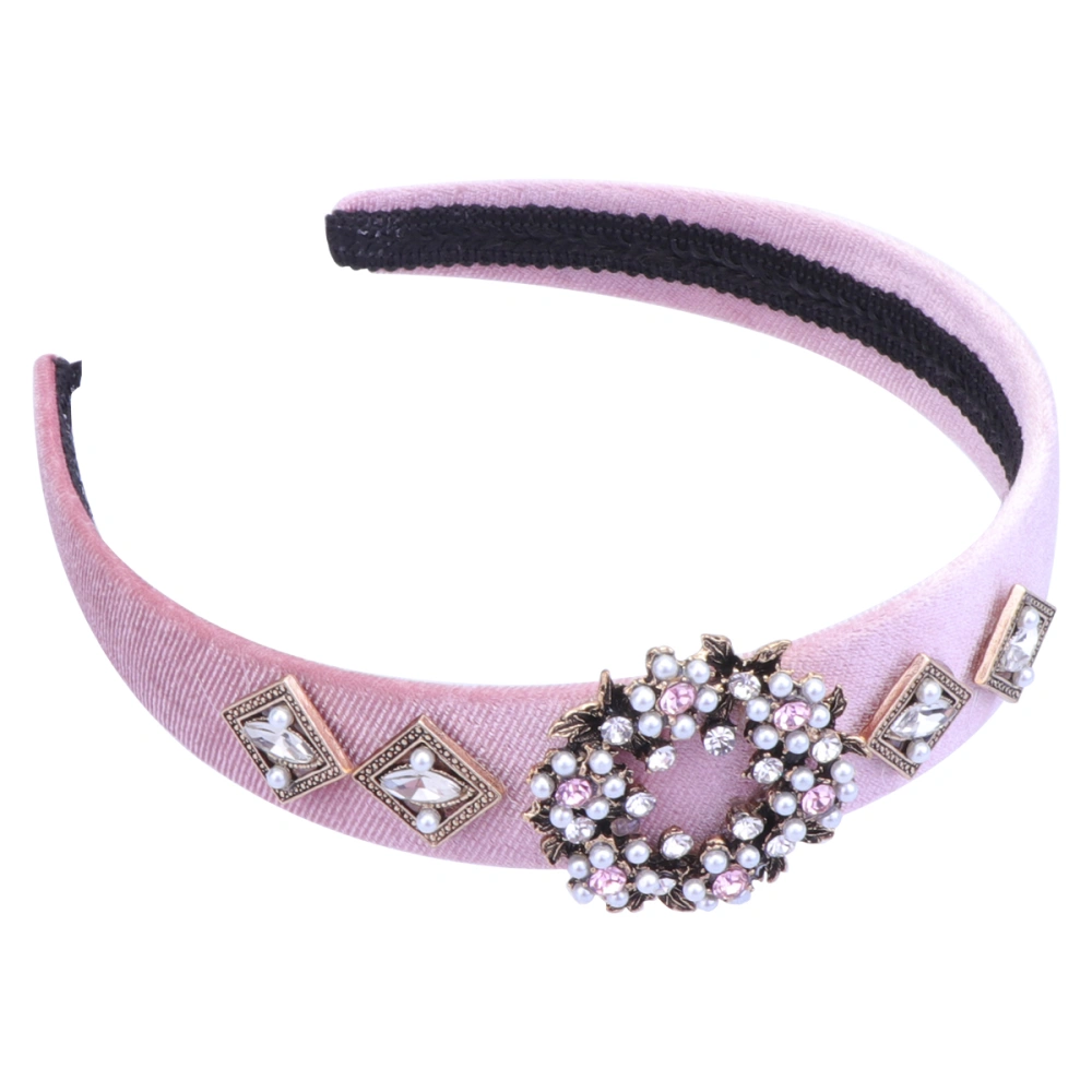 1pc Wide Rim Head Rhinestone Hair Pearl Hair Band Hair Decoration for Daily Date Pink