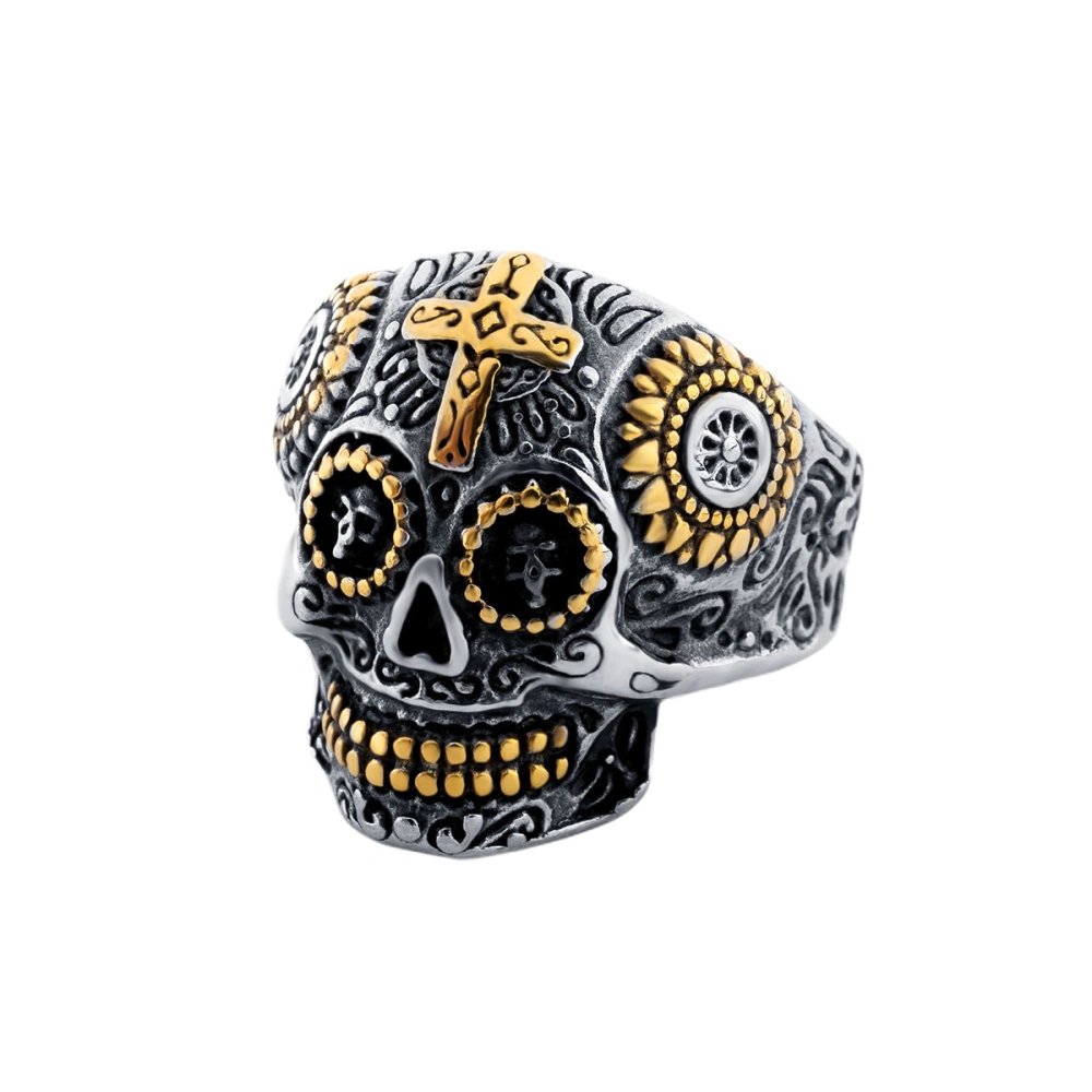 Skull Ring Retro Carved Cross Ring Ghost Head Ring Jewelry Accessories Ring for Halloween Festival (Golden Number 11)