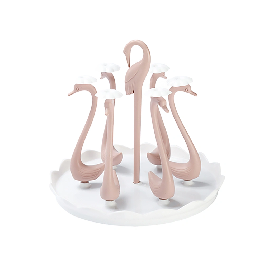 1pc Household Plastic Water Cup Storage Rack Round Shape Swan Pattern Cup Holder for Home 6 Pole(Pink)