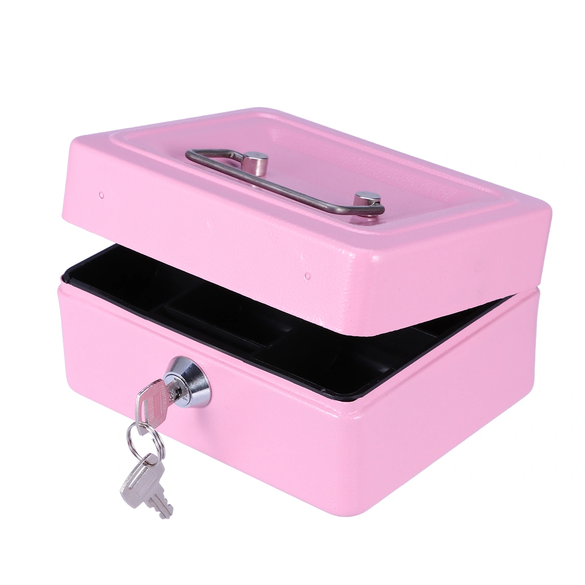 Thicken Cash Box with Lock and Portable Slot Metal Money Box with Double Layer Small Size (Pink)