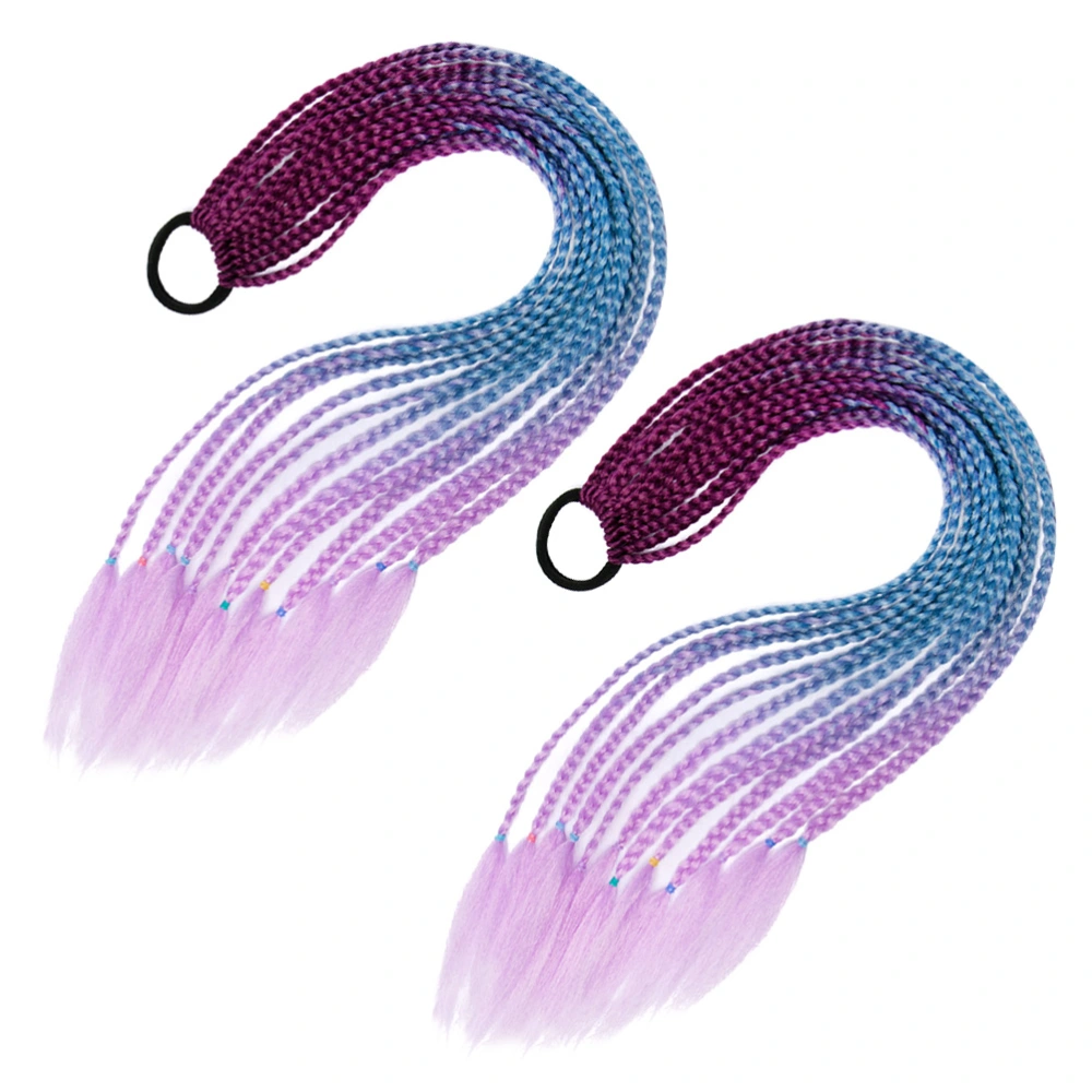 1 Set/2pcs Lovely Braid Wig Elastic Hair Ties Useful Ponytail Holder Ring Pigtails Braids Hair Extensions (Purple and Lake Blue and Light Purple)